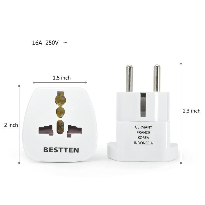 Bestten 3 Outlet Portable Travel Surge Protector with 2.4A Dual USB Charging Ports, 18in Cord, ETL Listed, White N14