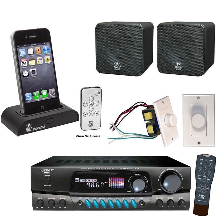Pyle Stereo Receiver, Dock, Speaker and Volume Knob Package - PT260A 200 Watts Digital AM/FM Radio Stereo Receiver... N3