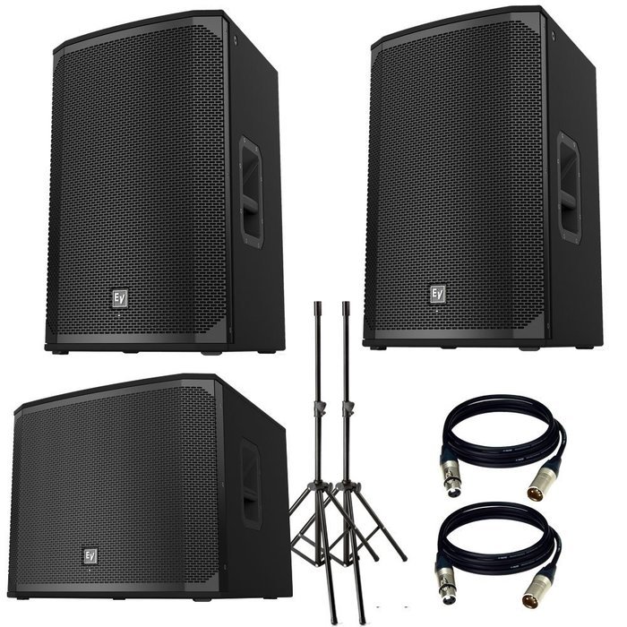 Electro-Voice EKX-15P Powered 15" 2-Way Speaker. With EKX-18SP Powered 18" Subwoofer, Stand and 2 XLR Cables. N2