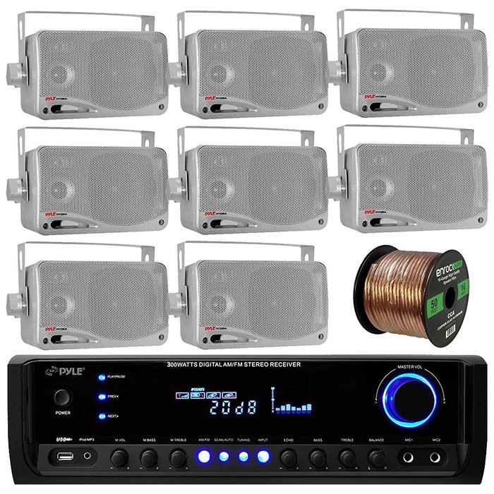 Pyle PT390BTU Bluetooth Digital Home Theater 300-Watt Stereo Receiver Bundle Combo With 8x 3'' Inch 3-Way Wall...