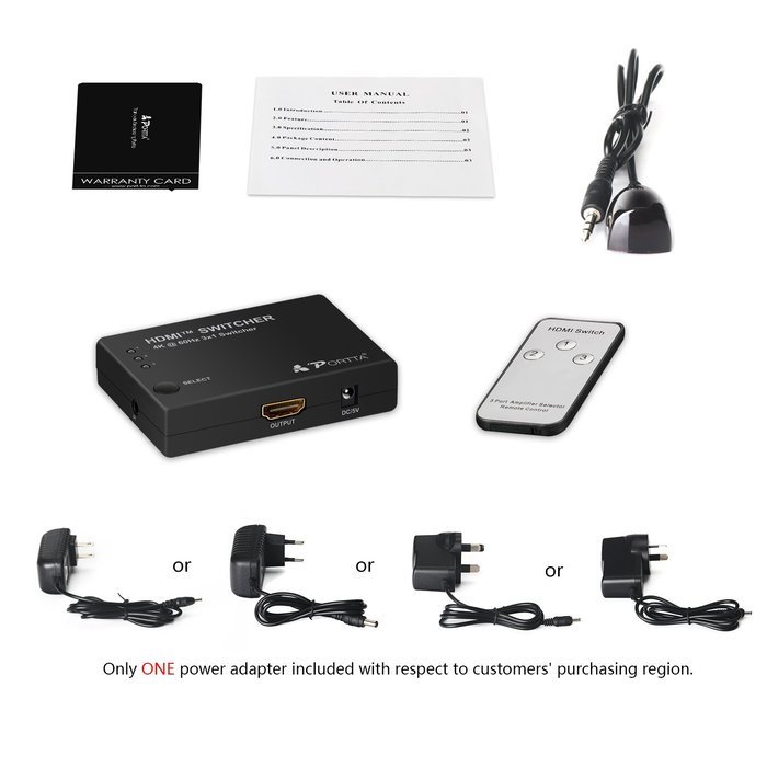 Portta PET0301DU HDMI Switch / Switcher 3 Port 3x1 v1.3 with 1.5 ft Pigtail support 3D 1080p N2
