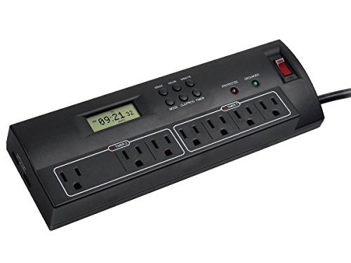 Monoprice 7 Outlet 2100 Joules Power Surge Protector with Dual Timer Controller Zones and 2 USB Port with 4-Feet...