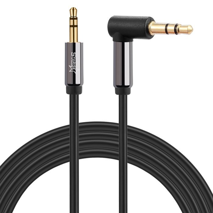 Starise Aux Cable 90 Degree 10 Feet - 3.5mm Male to Male Right Angle Stereo Audio Cable - Black