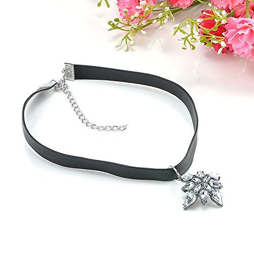 Gothic Leather Crystal Choker Charm Pendant Necklace Women Vintage Black Jewelry N2