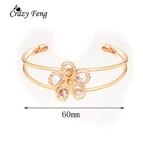 Women Gold Plated Crystal Flower Open Charm Bracelets Bangles Fashion Jewelry N4