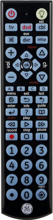 GE Universal LED Backlit Remote Control, 4-Device, Big Button, Infrared Black, 24116