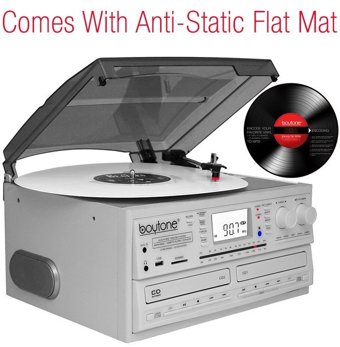 Boytone BT-29W, Bluetooth Dual CD Player and Recorder CD2 to CD1, AM/FM Radio Turntable Record Player 2 Built-in... N2