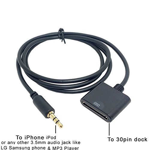 Smays 3.5mm Audio to Apple 30-Pin Dock AUX Cable for iPad iPod iPhone HTC LG Huawei Cellphone (3FT, Black)