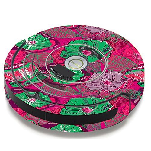 Skin Decal Vinyl Wrap For IRobot Roomba 650 655 Vacuum / Pink Green Wild Flowers