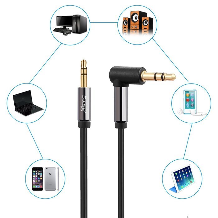 Starise Aux Cable 90 Degree 10 Feet - 3.5mm Male to Male Right Angle Stereo Audio Cable - Black N2
