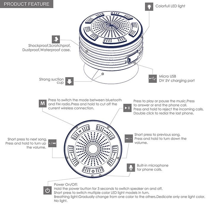 KONG KIM IPX7 100% Waterproof & Dust-proof Floating Bluetooth Shower Speaker Compatible with all Bluetooth devices... N21