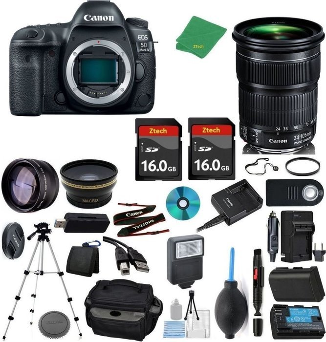 Canon EOS 5D Mark IV Camera + 24-105mm STM + 2pcs ZeeTech 16GB Memory + Case + Reader + Tripod + Starter Set +...