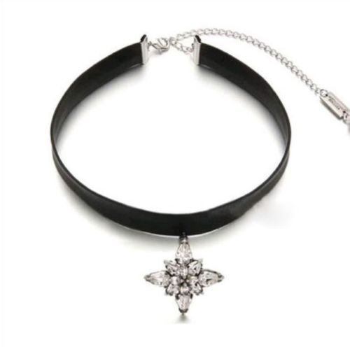 Gothic Leather Crystal Choker Charm Pendant Necklace Women Vintage Black Jewelry N3