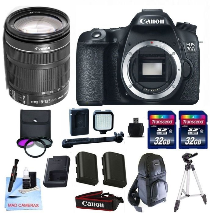 Canon 70D + Canon 18-135mm IS STM + 2 32GB Transcend SD Memory Cards + LED Video Light + Spare LP E6 Battery +...