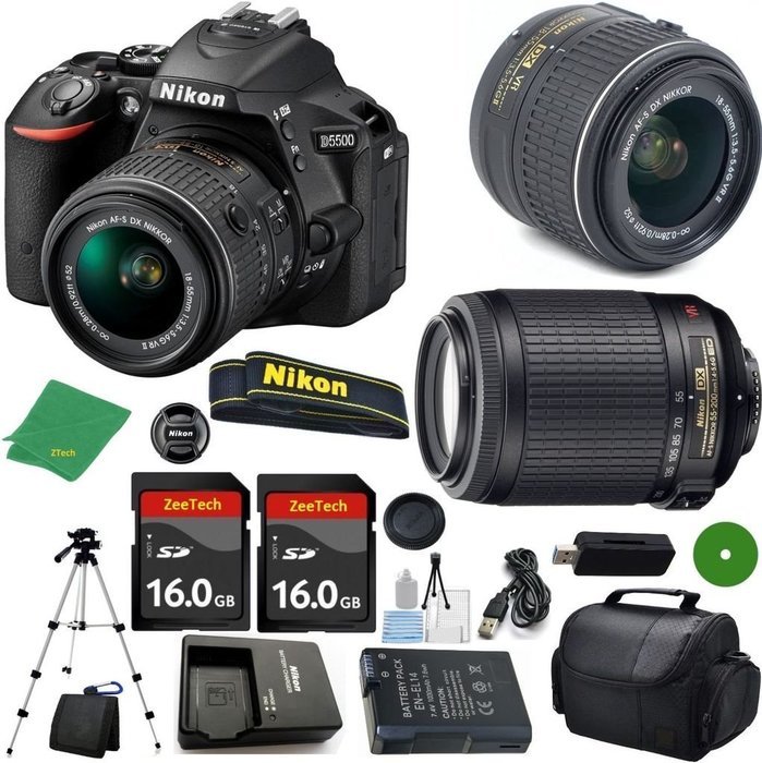 Nikon D5500 - International; Version (No Warranty), 18-55mm f/3.5-5.6 DX VR, Nikon 55-200mm f4-5.6G VR, 2pcs 16GB...