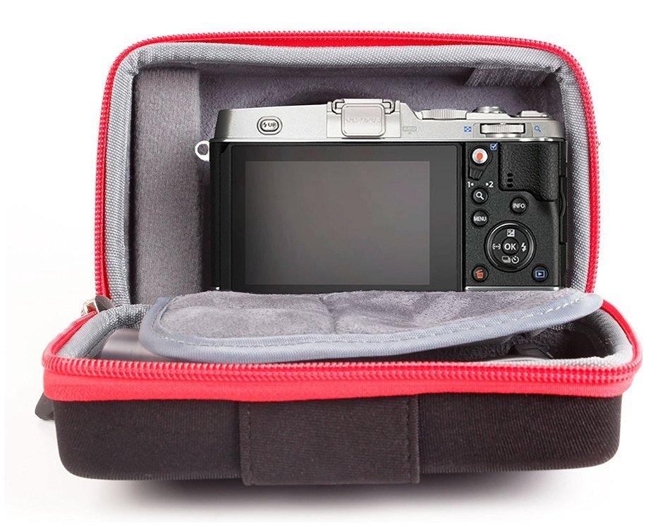 DURAGADGET Executive Black and Red Rigid Protective Case with Elastic Belt Loop Exclusively for Olympus PEN EP5... N2