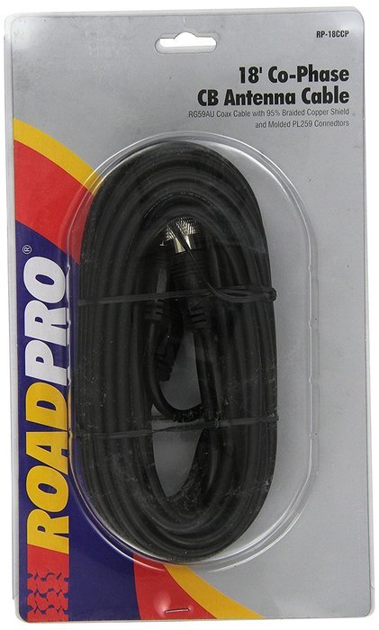 RoadPro RP-18CCP Black 18' CB Antenna Co-Phase Coax Cable with PL-259 Connectors