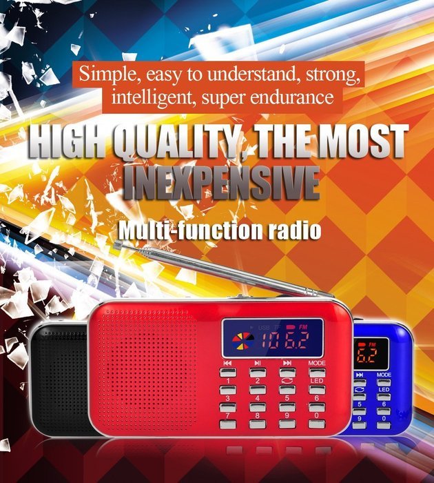 TimornTM Fashion Stereo Sound FM Radio Support TF Card / USB Disk with LED Screen Display Suitable for Mobile... N7