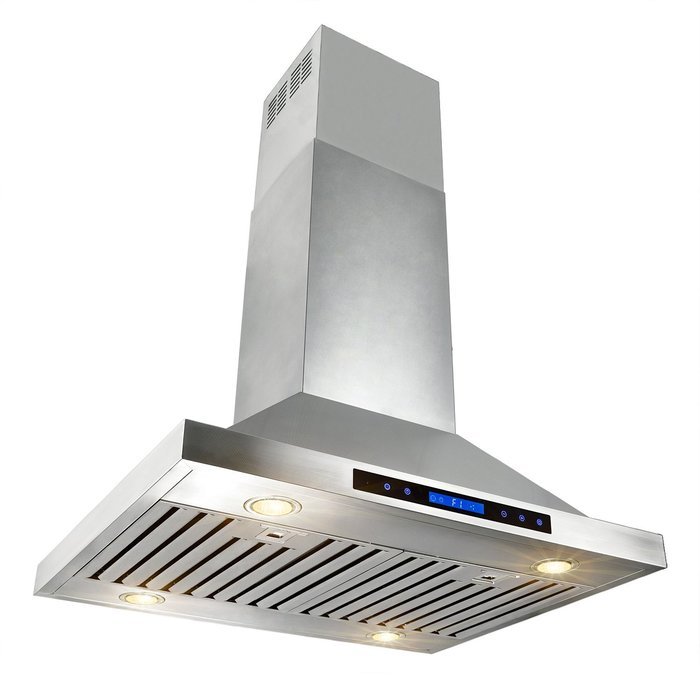 AKDY 30" Stainless Steel Island Mount Dual LED Touch Control Panel Kitchen Ductless Range Hood w/ Remote AZ-B02... N3