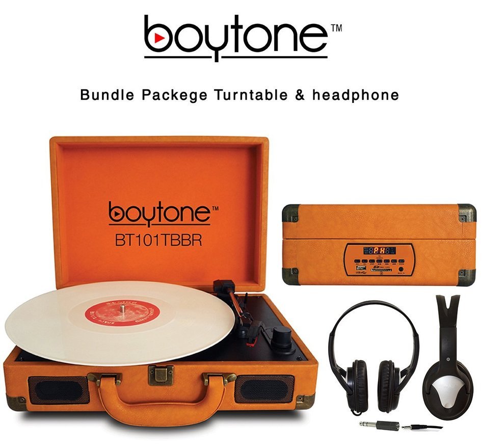 Boytone Bundle Package BT-101TBBR Turntable, AC-DC Built in Rechargeable Battery, 2 Speakers, 3 Speed, LCD Display...