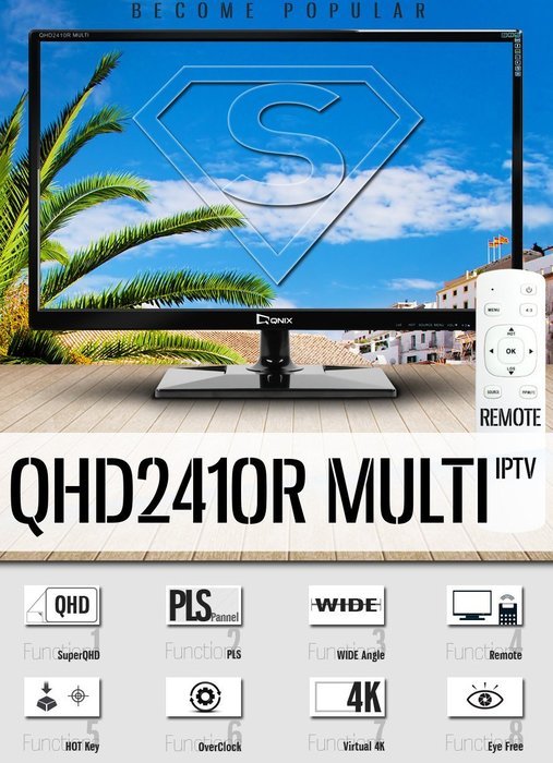 QX View QHD2410R MULTI REMOTE 24" QHD (2560x1440) Eye Free, Hot Key, LOS, Game Mode, Remote...
