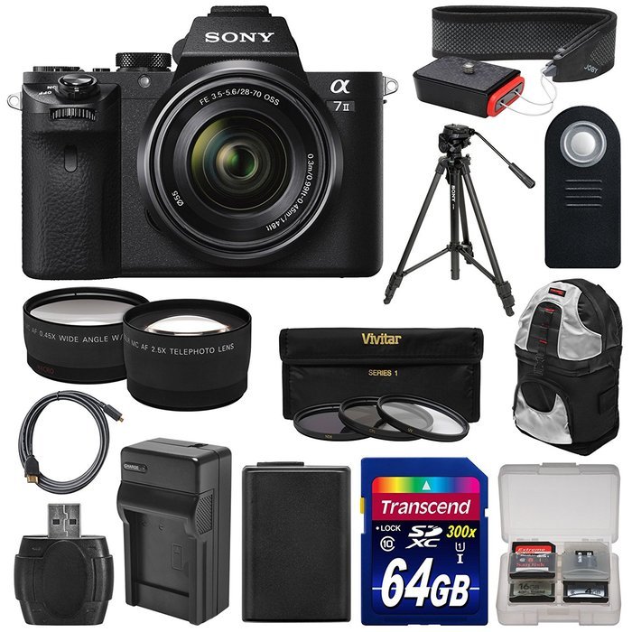 Sony Alpha A7 II Digital Camera & 28-70mm FE OSS Lens with 64GB Card + Battery & Charger + Backpack + Tripod +...