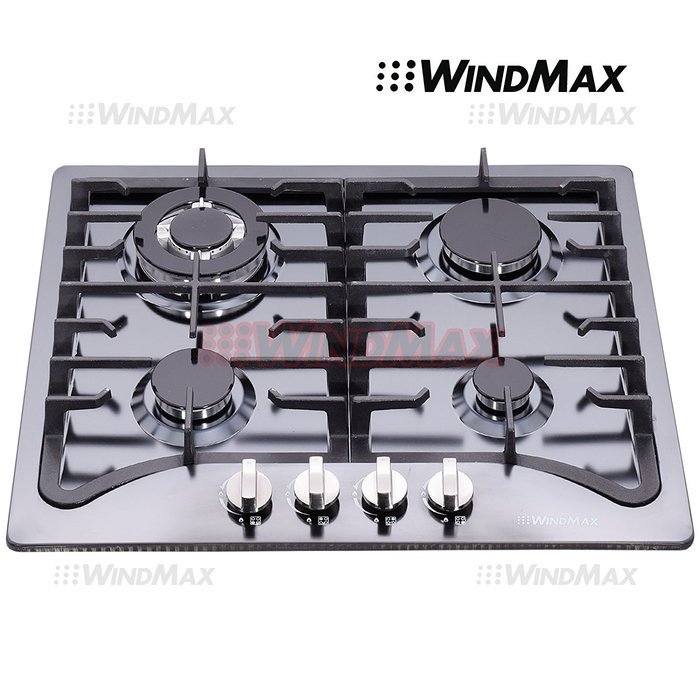 Windmax EuroStyle 23" Black Titanium Stainless Steel 4 Burner Built-In Stove NG/LPG Cooktop
