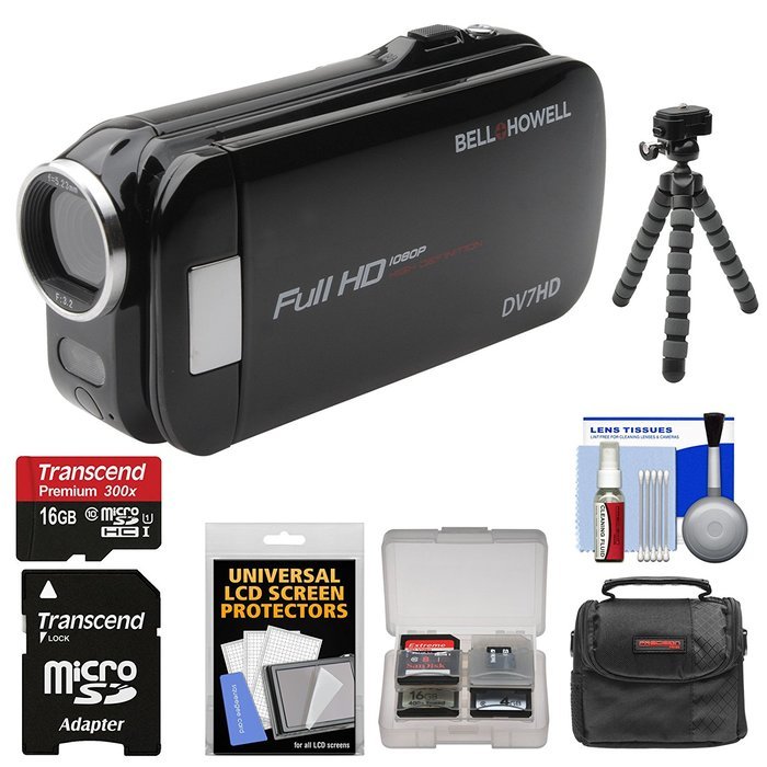 Bell & Howell Slice2 DV7HD 1080p HD Slim Video Camera Camcorder (Champagne) with 16GB Card + Case + Flex Tripod...