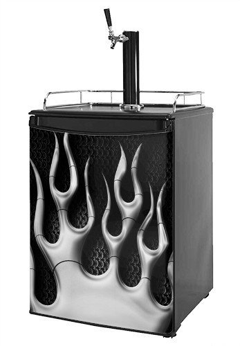 Kegerator Skin - Metal Flames Chrome (fits medium sized dorm fridge and kegerators)