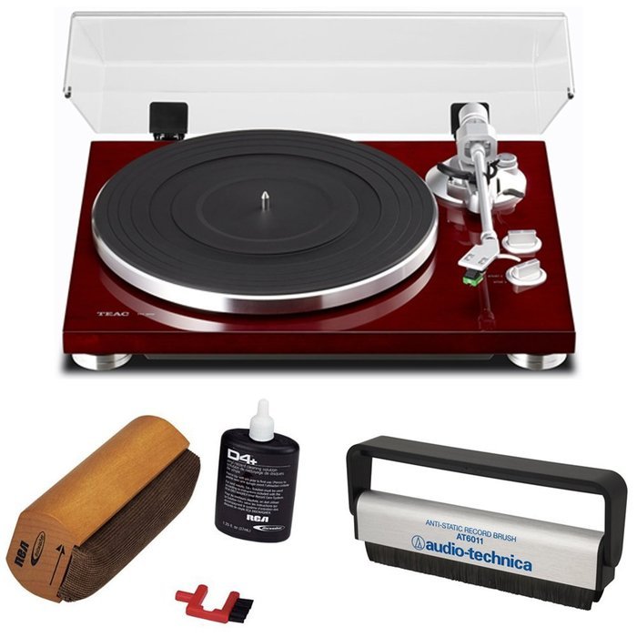 Teac 2-Speed Analog Turntable Black (6-TN-300-B) with RCA D4+ Vinyl Record Cleaning Fluid System & Audio-Technica... N3