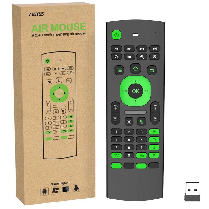 Aerb 2.4G Mini Wireless Keyboard Mouse Multifunctional W Infrared Remote Learning, 3-Gyro and 3-Gsensor, Air Control... N3