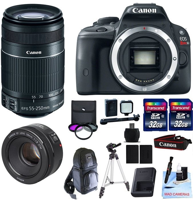 Canon EOS REBEL SL1 + 55-250mm f/4-5.6 IS STM + Canon 50mm f/1.8 STM Video / Portrait Lens + 2 32GB Transcend... N2
