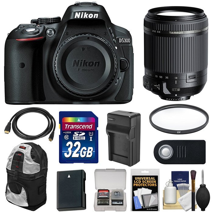 Nikon D5300 Digital SLR Camera Body (Black) with 18-200mm VC Lens + 32GB Card + Backpack + Battery & Charger +...