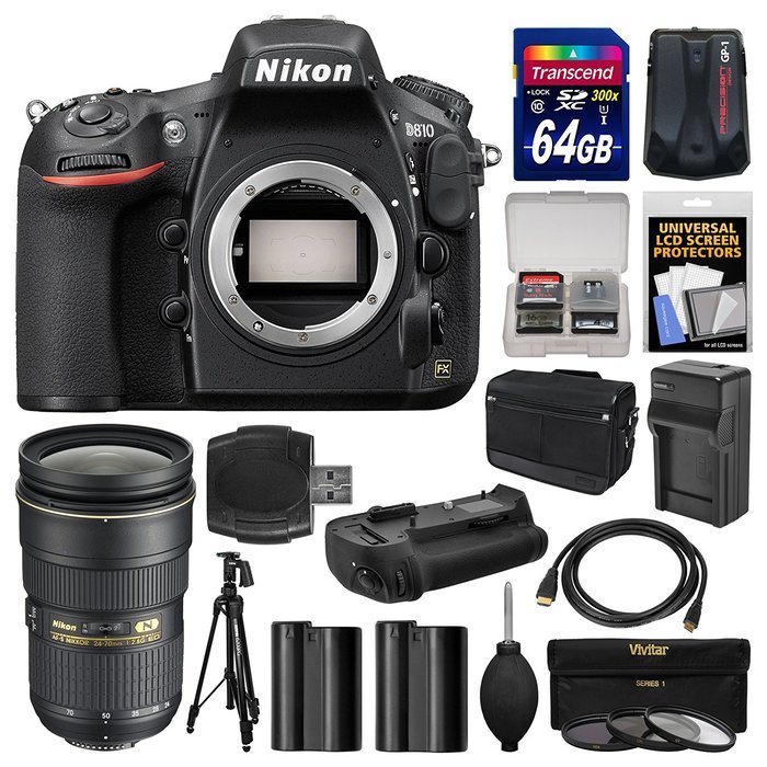 Nikon D810 Digital SLR Camera Body with 24-70mm f/2.8G Lens + 64GB Card + Case + Batteries & Charger + Grip +...