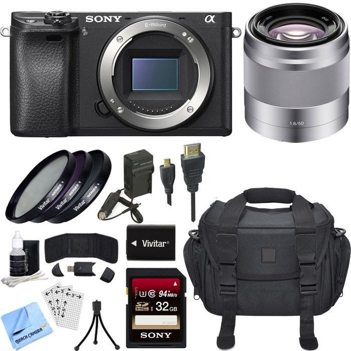 Sony ILCE-6300 a6300 4K Mirrorless Camera Body w/ 50mm Telephoto Lens Bundle includes Camera, 50mm Lens, 49mm... N2