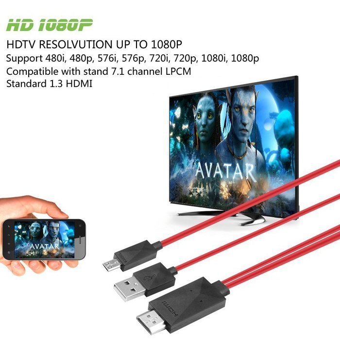 Bosmix 6.5 Feet 11 Pin Mircro USB (MHL) to HDMI adapter cable 1080P HDTV for Samsung Galaxy S3/S4/S5, Note 2/3...