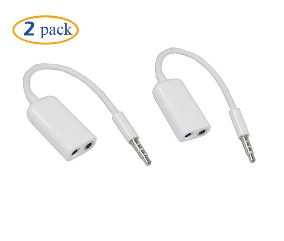 Conwork White 3.5mm Audio Jack Stereo Headphone Splitter Cable Adapter for iPhone iPad iPod N2