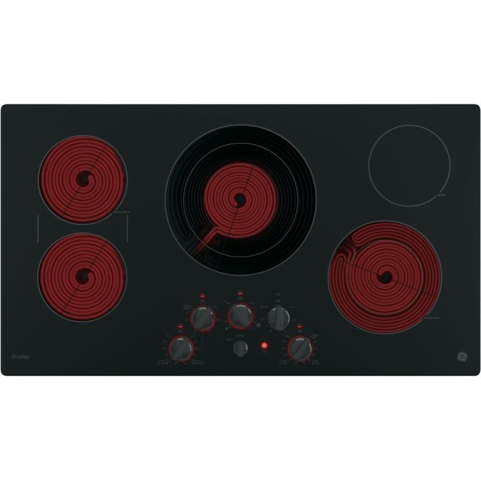 PP7036DJBB 36" Electric Cooktop with 5 Ribbon Burners, Front Center Control Knobs, Hot Surface Indicator, Keep-Warm...