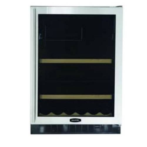 14 Bottle Dual Zone Wine Refrigerator Finish: Black Cabinet With Black Overlay Door, Hinge Location: Right, Lock...