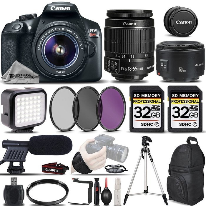 Canon EOS Rebel T6 DSLR Camera + Canon EF-S 18-55mm IS II Lens + Canon EF 50mm f 1.8 II Lens + LED Light KIT +...
