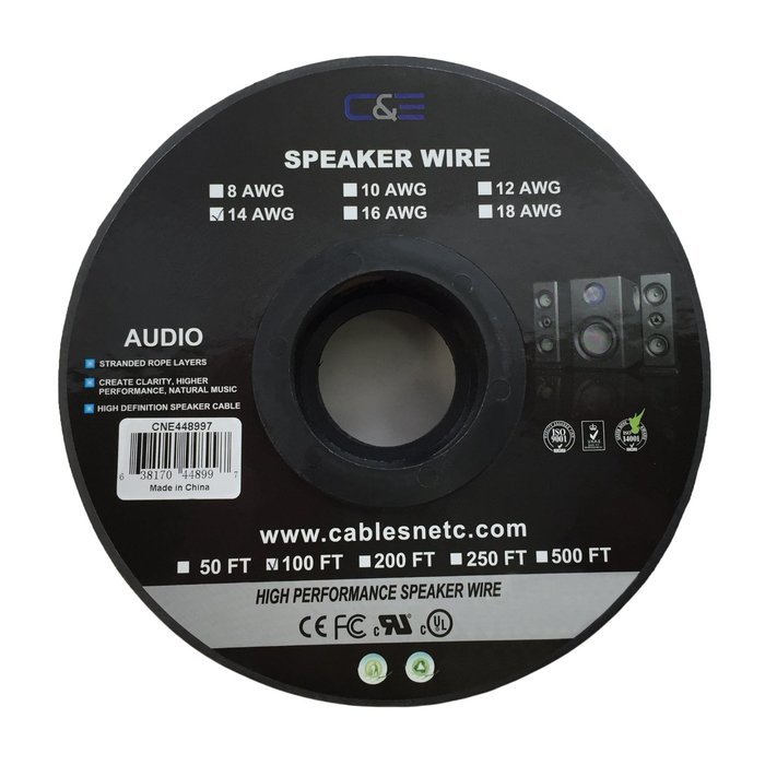 C&E 100 Feet 14AWG Enhanced Loud Oxygen-Free Copper Speaker Wire Cable, CNE62761 N4