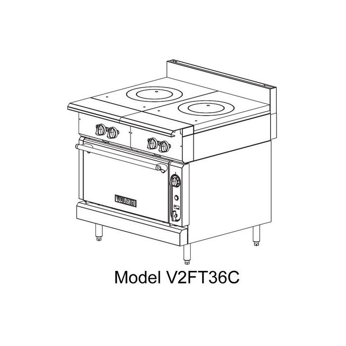 Vulcan V2FT36B V Series Heavy Duty Range gas 36" (2) 18" French tops cabinet bas