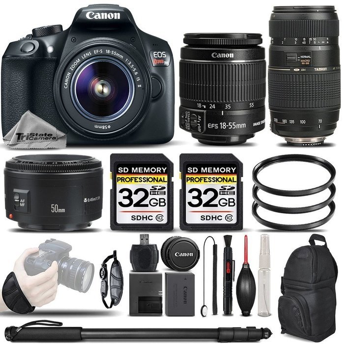 Canon EOS T6 DSLR Camera + Canon EF-S 18-55mm IS II Lens + Canon EF 50mm f 1.8 II Lens + Tamron Zoom Telephoto...