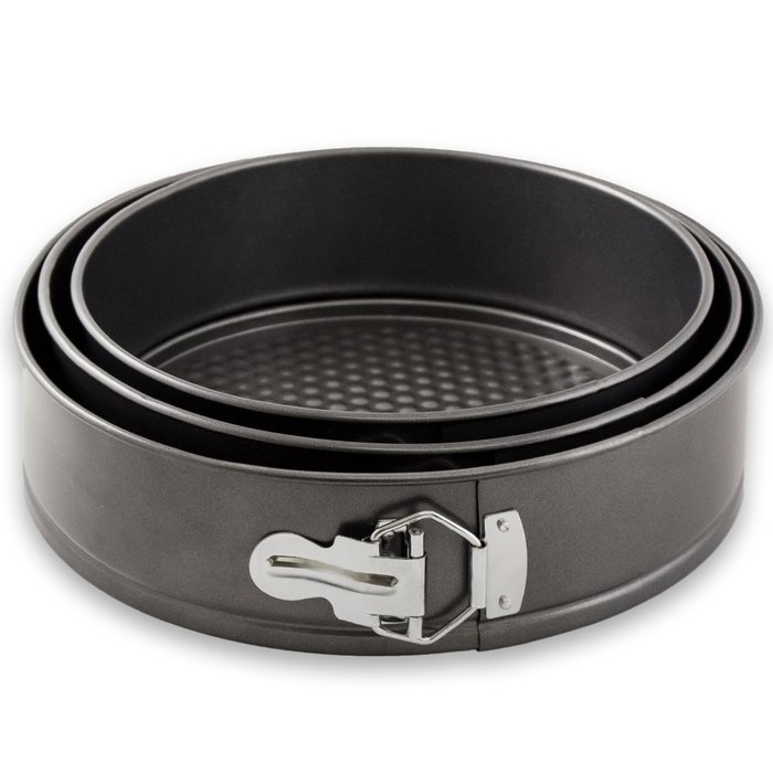 (3 Piece Set) Carbon Steel Springform Non-Stick Cake Pans Set with Removable Waffle Bottom and Quick-Release Latch... N3