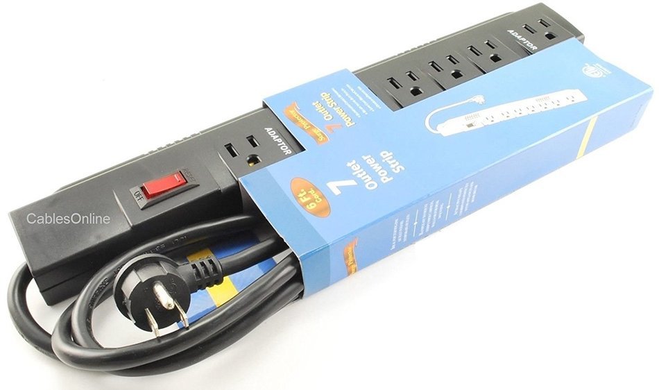 CablesOnline, Power Strip with 5 Horizontal + 2 Adapter Outlets w/6-foot Cable , SP-036 N2