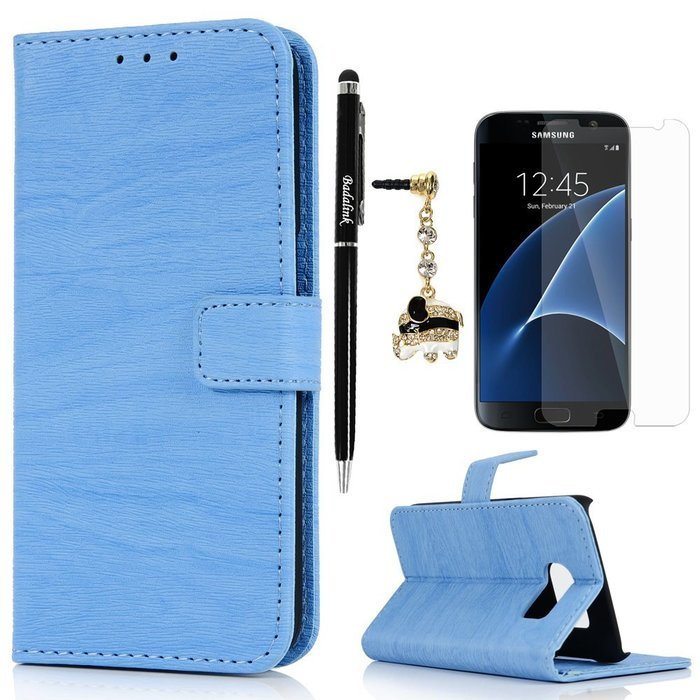 Badalink Galaxy S7 Wallet Case Wood Texture Premuim PU Leather Case Slim Fit Flip Folio Kickstand Case with Card... N12