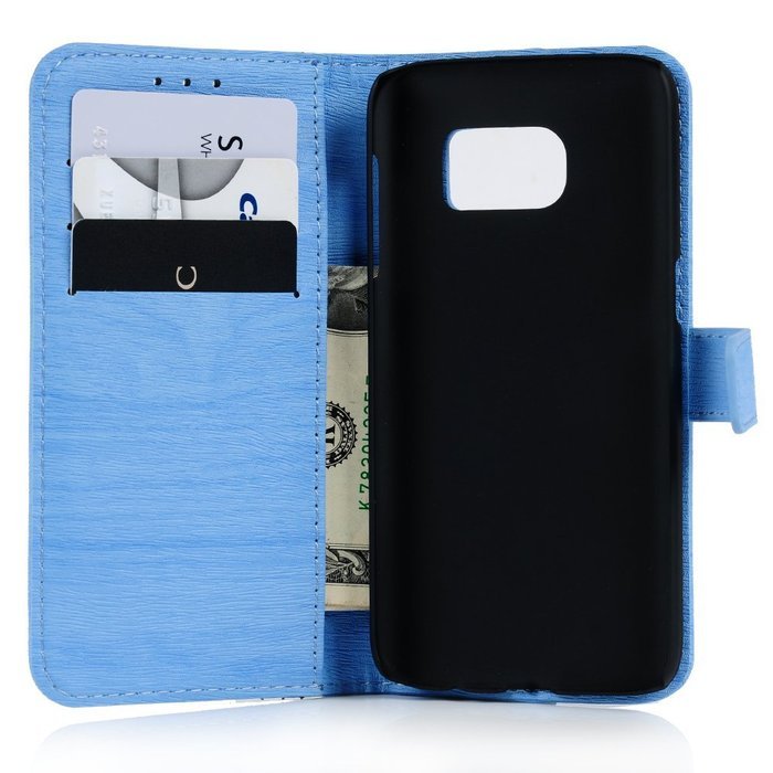 Badalink Galaxy S7 Wallet Case Wood Texture Premuim PU Leather Case Slim Fit Flip Folio Kickstand Case with Card... N13