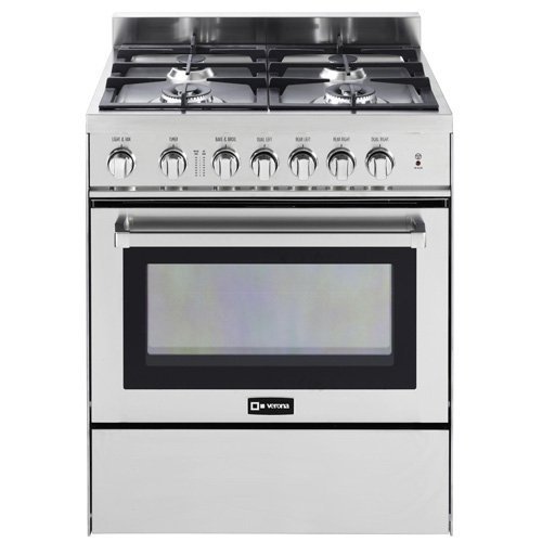 Verona VEFSGG304NSS 30" Freestanding Gas Range with 4 Sealed Burners, 3.0 cu. ft. Capacity, Convection Oven, Warmer...