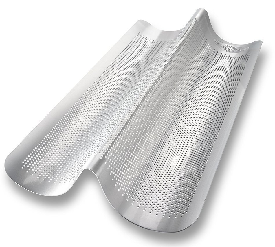 USA Pan Bakeware Aluminized Steel Perforated Italian Loaf Pan, 2-Well
