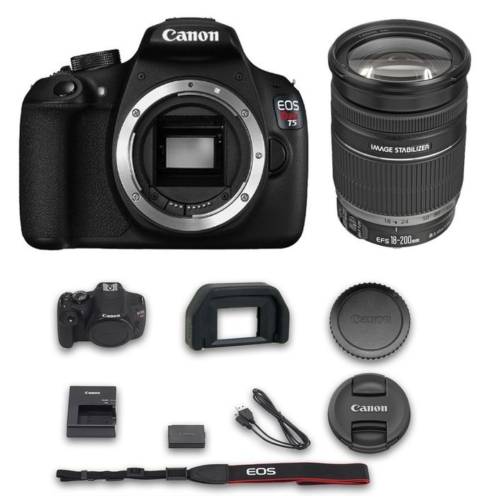 Canon T5 DSLR Camera + Canon EF-S 18-200mm f/3.5-5.6 IS Lens + All Original Accessories Included - International...